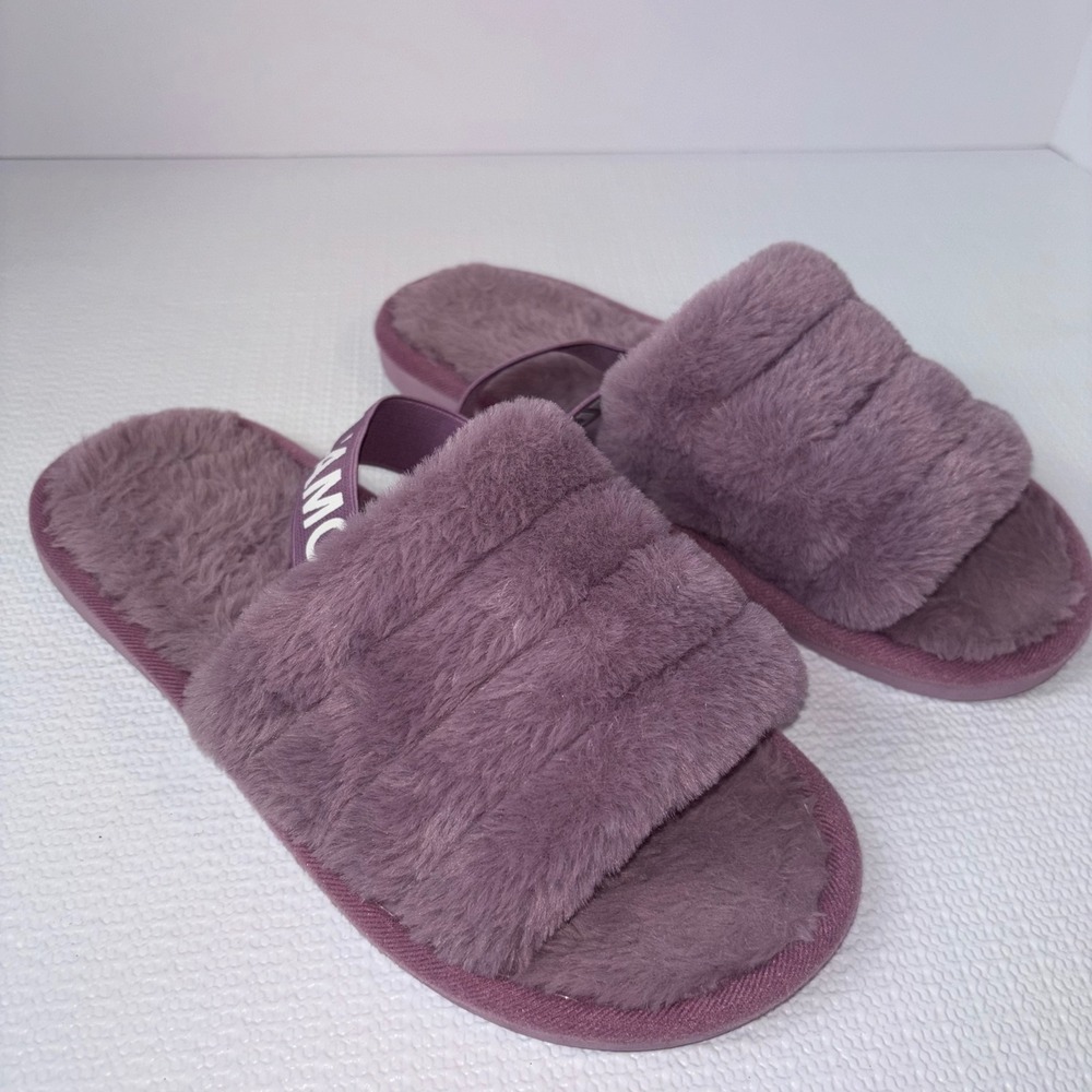 Womens Purple Fuzzy Plush L'Amour‎ Open Toe Slide Slippers - Picture 2 of 6